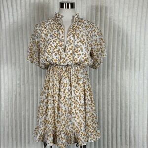 Missguided floral print elastic waist flutter short sleeve mini dress size 2